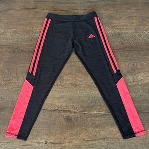 Adidas Girls Aeroready Leggings Black with Pink Stripes (7/8)